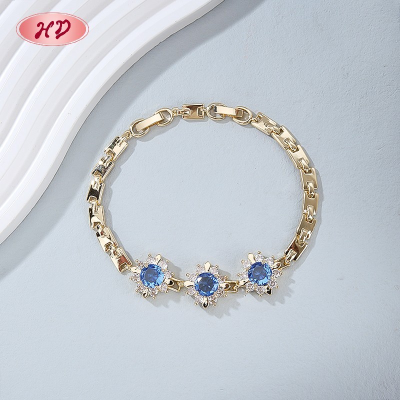 18K Gold Plated Brass Sunflower Bracelet | AAA CZ Stone | Fashion Jewelry for Women | Party Bracelet Wholesale by HD