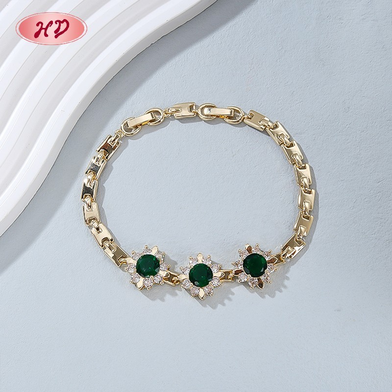 18K Gold Plated Brass Sunflower Bracelet | AAA CZ Stone | Fashion Jewelry for Women | Party Bracelet Wholesale by HD