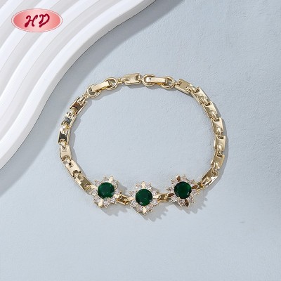Fresh Green CZ Flower Charm Bracelet | 18K Gold Plated Brass Bulk