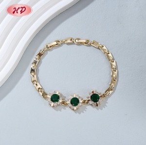 Fresh Green CZ Flower Charm Bracelet | 18K Gold Plated Brass Bulk