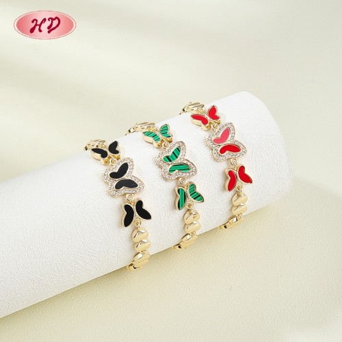 Pulsera de mariposa de latón chapada en oro de 18 quilates | Circonitas cúbicas AAA y esmalte | Brazalete ajustable multicolor para mujer | Boda y fiesta