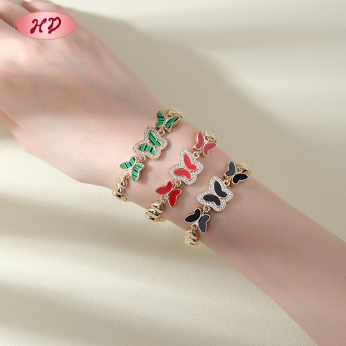 18K Gold Plated Brass Butterfly Bracelet | AAA CZ & Enamel | Multi-Color Adjustable Bangle for Women | Wedding and Party