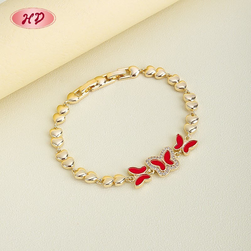 18K Gold Plated Brass Butterfly Bracelet | AAA CZ & Enamel | Multi-Color Adjustable Bangle for Women