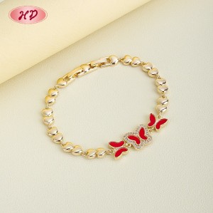 Red Butterfly Enamel Link Bracelet | 18K Gold Plated Brass Wholesale Jewelry