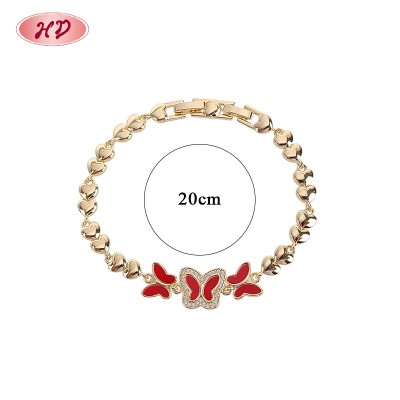 Red Butterfly Enamel Link Bracelet | 18K Gold Plated Brass Wholesale Jewelry | Red Butterfly Bracelet