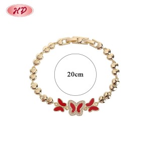 Pulsera de eslabones esmaltados con mariposa roja | Joyería al por mayor de latón chapado en oro de 18 quilates