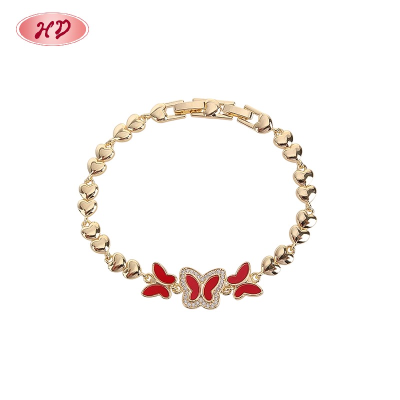 Red Butterfly Enamel Link Bracelet Detail