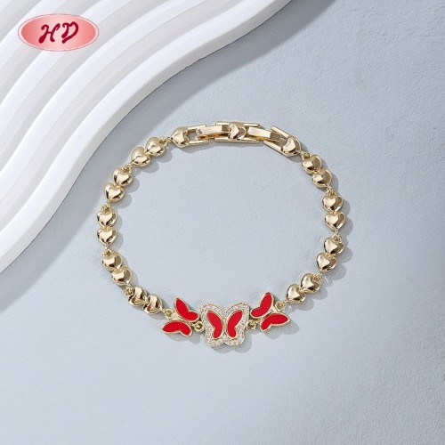 18K Gold Plated Brass Butterfly Bracelet | AAA CZ & Enamel | Multi-Color Adjustable Bangle for Women | Wedding and Party