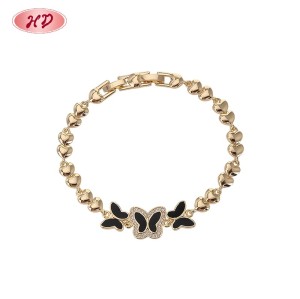 Black Butterfly Enamel Charm Bracelet | 18K Gold Plated Brass Bulk