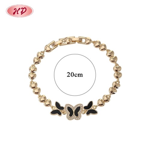 Black Butterfly Enamel Charm Bracelet | 18K Gold Plated Brass Bulk