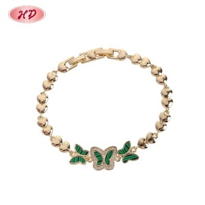 Pulsera de eslabones con mariposa verde | Fabricante de joyería de latón chapado en oro de 18 quilates | Joyería femenina al por mayor