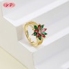 Anillo de latón chapado en oro de 18 quilates con diseño floral y hojas | Anillo abierto ajustable con circonitas cúbicas AAA | Para uso diario y ocasiones especiales | Joyería Hengdian (HD)