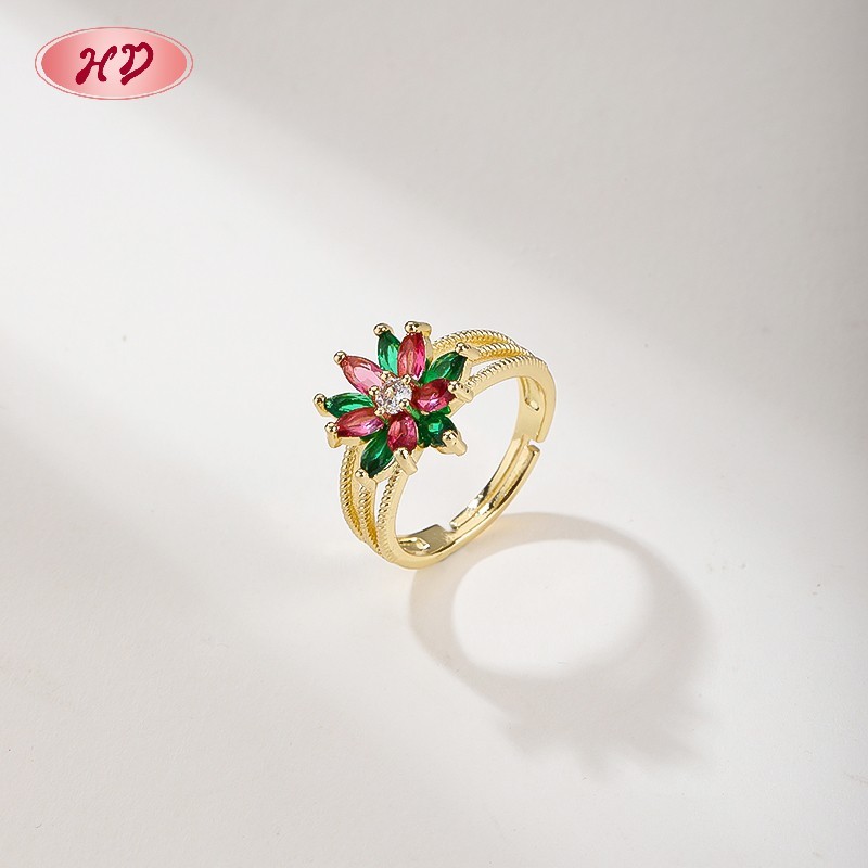 18K Gold Plated Brass Floral Leaf Ring