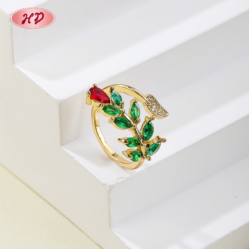 18K Gold Plated Brass Floral Leaf Ring