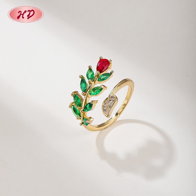 18K Gold Plated Brass Floral Leaf Ring