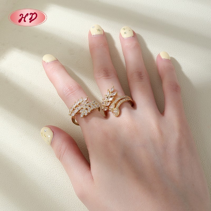 18K Gold Plated Brass Leaf Wheat Ring