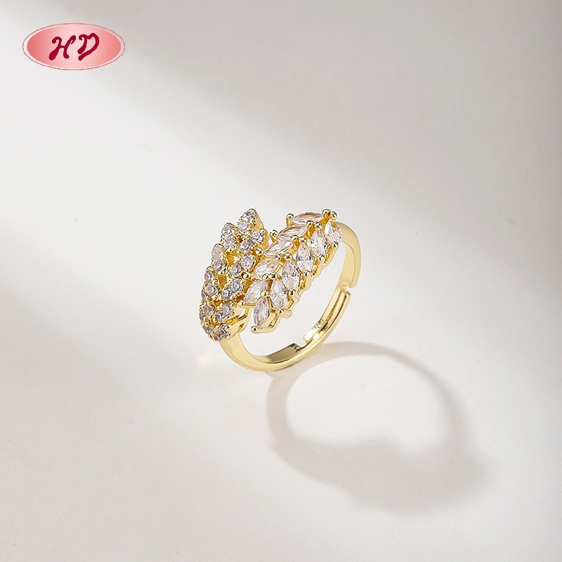 18K Gold Plated Brass Leaf Wheat Ring