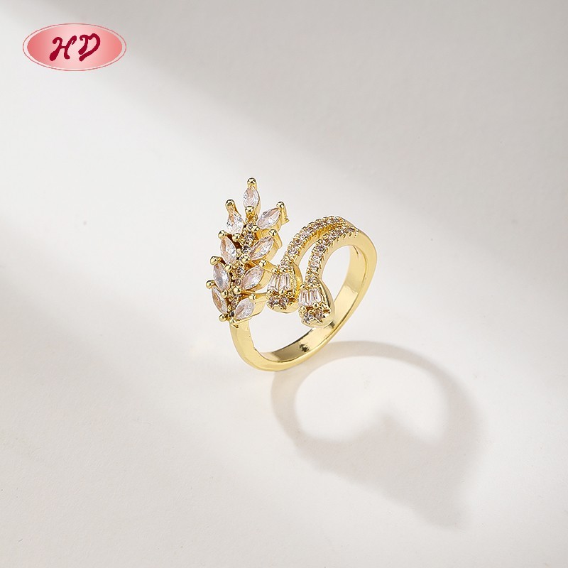 18K Gold Plated Brass Leaf Wheat Ring