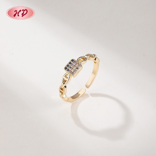 18K Gold Plated Brass Ring | Multi-Color AAA CZ Adjustable Open Ring | Trendy Streetwear & Casual Wear | HD Jewelry Bulk