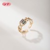 Anillo de latón chapado en oro de 18 quilates | Anillo abierto ajustable con circonitas cúbicas AAA multicolor | Estilo urbano y casual | Joyería HD al por mayor