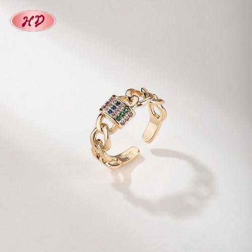 18K Gold Plated Brass Ring | Multi-Color AAA CZ Adjustable Open Ring | Trendy Streetwear & Casual Wear | HD Jewelry Bulk