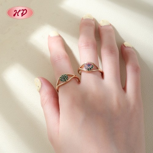 18K Gold Plated Brass Eye Ring | Multi-Color AAA CZ Adjustable Open Ring | For Protection & Daily Wear by Hengdian