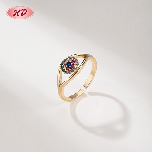 18K Gold Plated Brass Eye Ring | Multi-Color AAA CZ Adjustable Open Ring | For Protection & Daily Wear by Hengdian