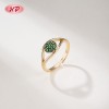 Anillo de latón chapado en oro de 18 quilates con forma de ojo | Anillo abierto ajustable con circonitas cúbicas AAA multicolor | Para protección y uso diario de Hengdian