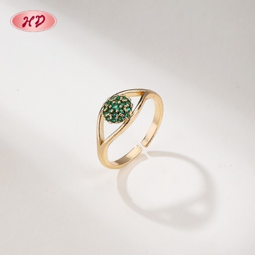 18K Gold Plated Brass Eye Ring | Multi-Color AAA CZ Adjustable Open Ring | For Protection & Daily Wear by Hengdian