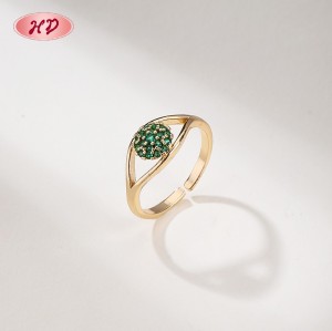 18K Gold Plated Brass Eye Ring | Multi-Color AAA CZ Adjustable Open Ring | For Protection & Daily Wear by Hengdian