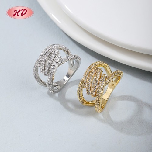 18K Gold/Silver Plated Brass Multi-Layer Ring | Clear AAA CZ Statement Ring | For Cocktail Parties & Formal Events