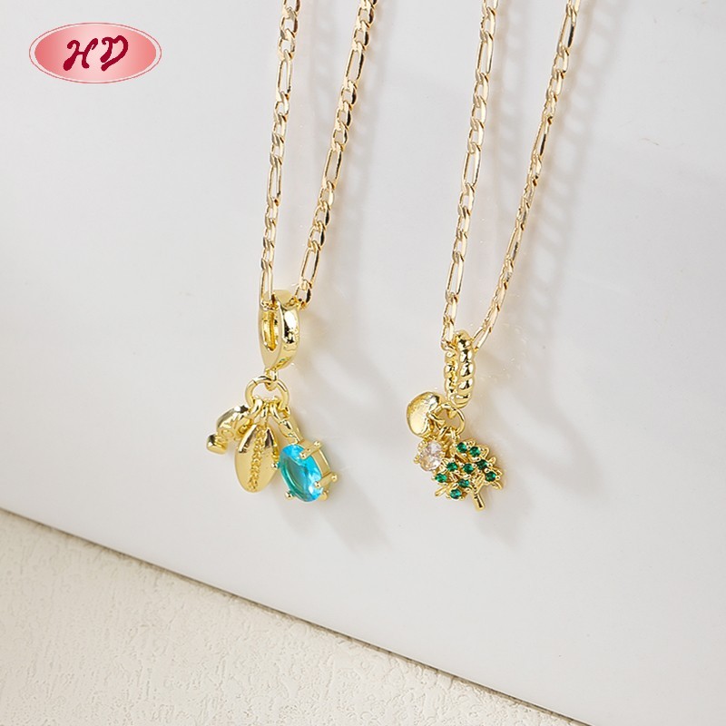18K Gold Plated Copper Alloy Charm CZ Pendant Necklace | Shell Tree Chain | Fashion Jewelry Wholesale | Office Daily