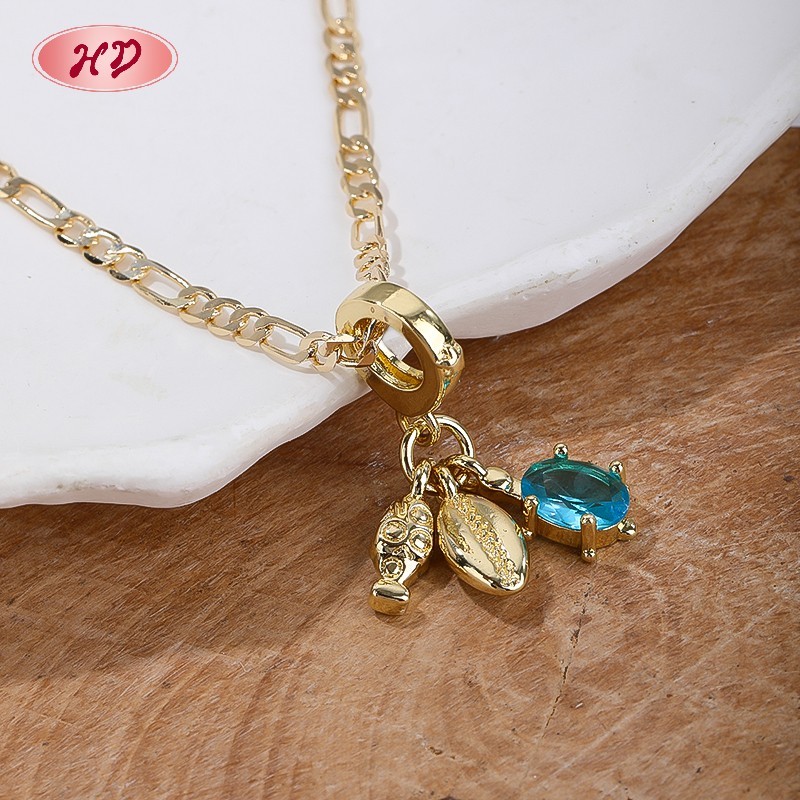 18K Gold Plated Copper Alloy Charm CZ Pendant Necklace