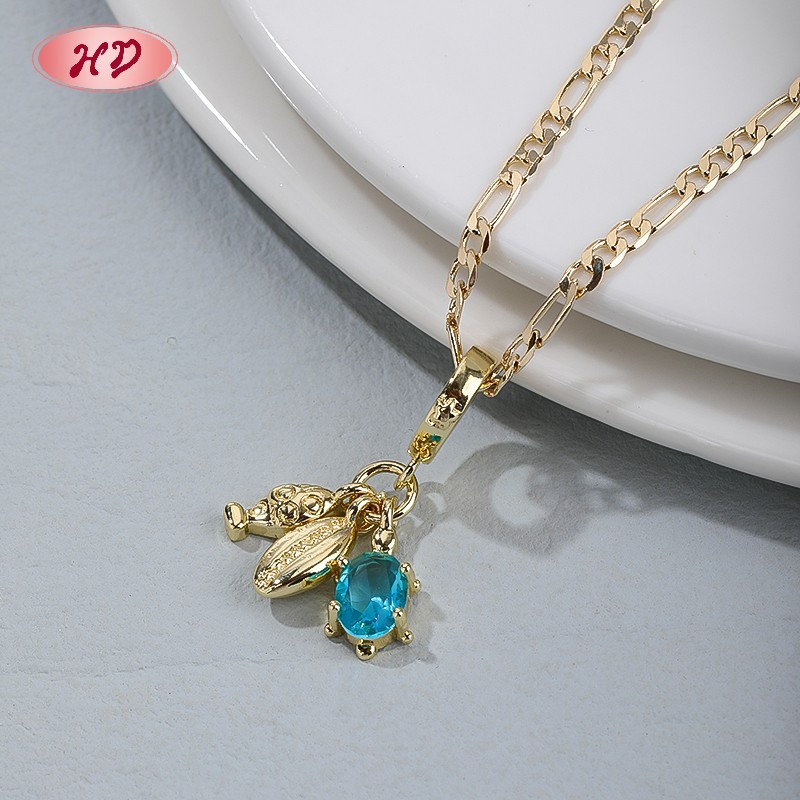 18K Gold Plated Copper Alloy Charm CZ Pendant Necklace