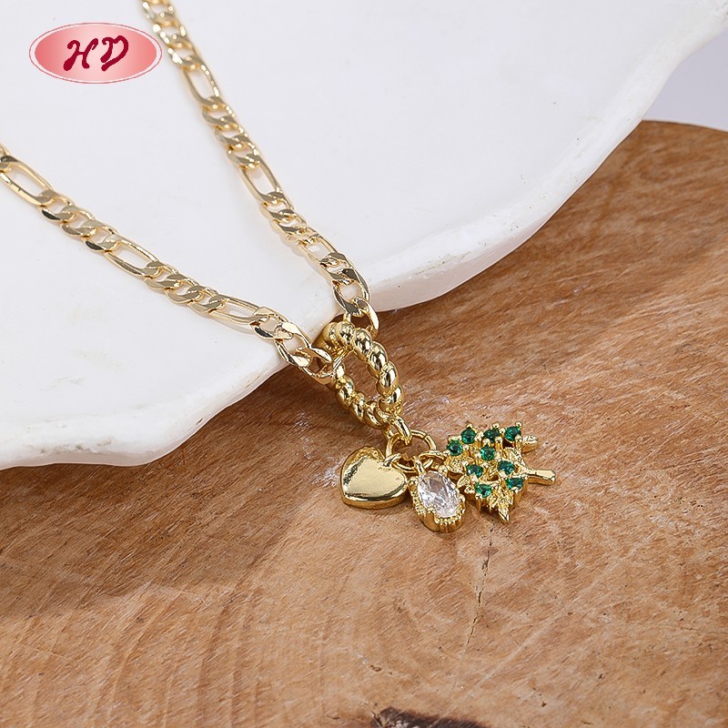 18K Gold Plated Copper Alloy Charm CZ Pendant Necklace