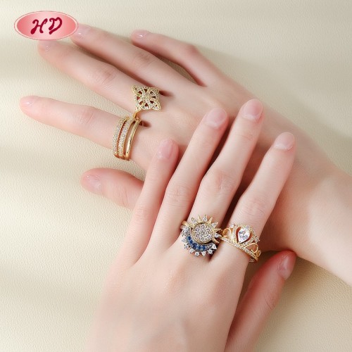 18K Gold Plated Brass Mixed Design Ring | AAA CZ Adjustable Open Ring for Women | For Bridal, Daily & Occasion Wear