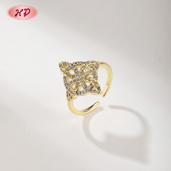 18K Gold Plated Brass Mixed Design Ring | AAA CZ Adjustable Open Ring for Women | For Bridal, Daily & Occasion Wear