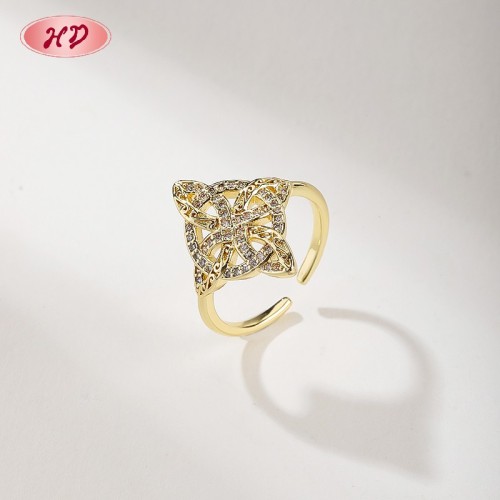 18K Gold Plated Brass Mixed Design Ring | AAA CZ Adjustable Open Ring for Women | For Bridal, Daily & Occasion Wear