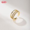 18K Gold Plated Brass Mixed Design Ring | AAA CZ Adjustable Open Ring for Women | For Bridal, Daily & Occasion Wear