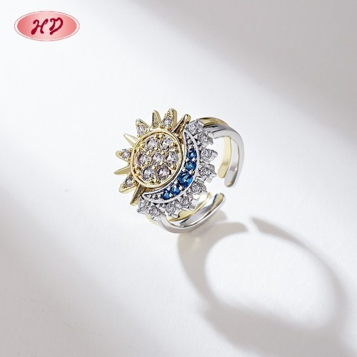 18K Gold Plated Brass Mixed Design Ring | AAA CZ Adjustable Open Ring for Women | For Bridal, Daily & Occasion Wear