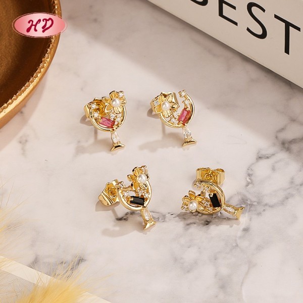 18K Gold Plated Copper Alloy Floral Moon AAA Zircon Stud Earrings | Classic Jewelry Wholesale | Wedding Bridal Daily Use