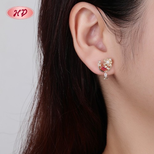 18K Gold Plated Copper Alloy Floral Moon AAA Zircon Stud Earrings | Classic Jewelry Wholesale | Wedding Bridal Daily Use