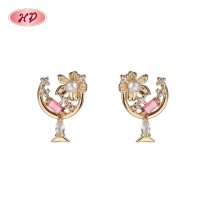 18K Gold Plated Copper Alloy Floral Moon AAA Zircon Stud Earrings | Classic Jewelry Wholesale | Wedding Bridal Daily Use