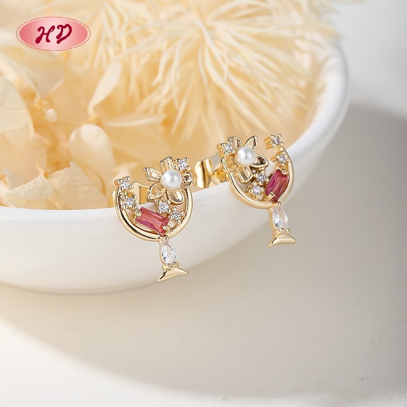 18K Gold Plated Earrings with Copper Alloy AAA Zircon for Women by Hengdian (HD) Jewelry