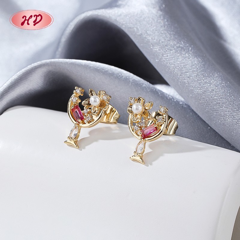 18K Gold Plated Earrings with Copper Alloy AAA Zircon for Women by Hengdian (HD) Jewelry