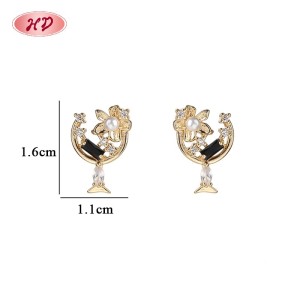 Wholesale 18K Gold Plated Flower Moon Huggie Hoop Earrings with Black CZ Stone Accents