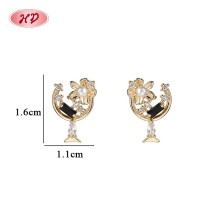 Wholesale 18K Gold Plated Flower Moon Huggie Hoop Earrings with Black CZ Stone Accents | Factory Direct Manufacturer