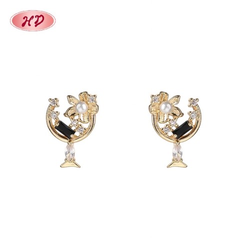 18K Gold Plated Copper Alloy Floral Moon AAA Zircon Stud Earrings | Classic Jewelry Wholesale | Wedding Bridal Daily Use