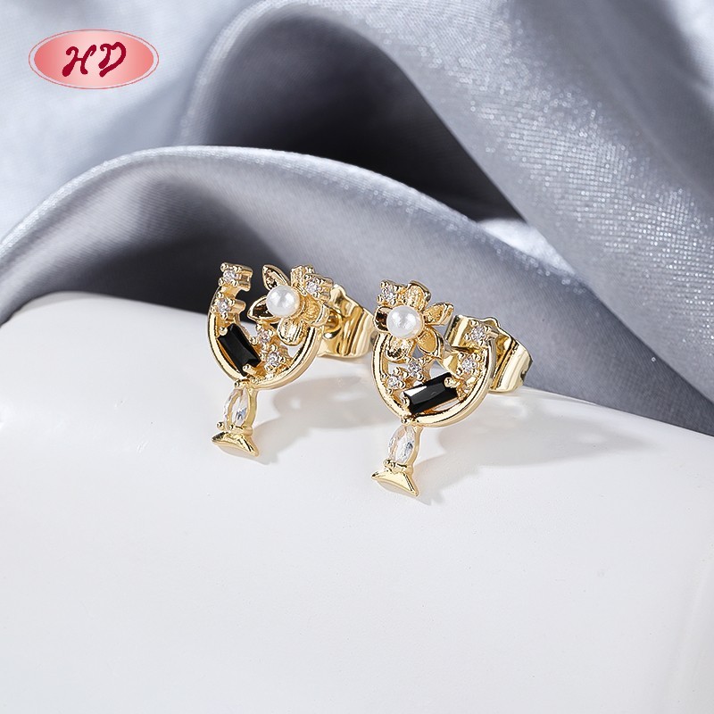 18K Gold Plated Earrings with Copper Alloy AAA Zircon for Women by Hengdian (HD) Jewelry