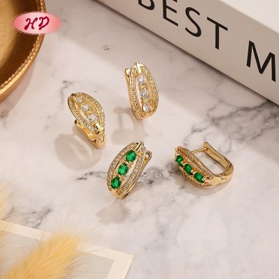 18K Gold Plated Copper Alloy Oval Marquise Huggie Earrings with Zircon | Fashion Jewelry Bulk for Women | Wedding ＆ Gift